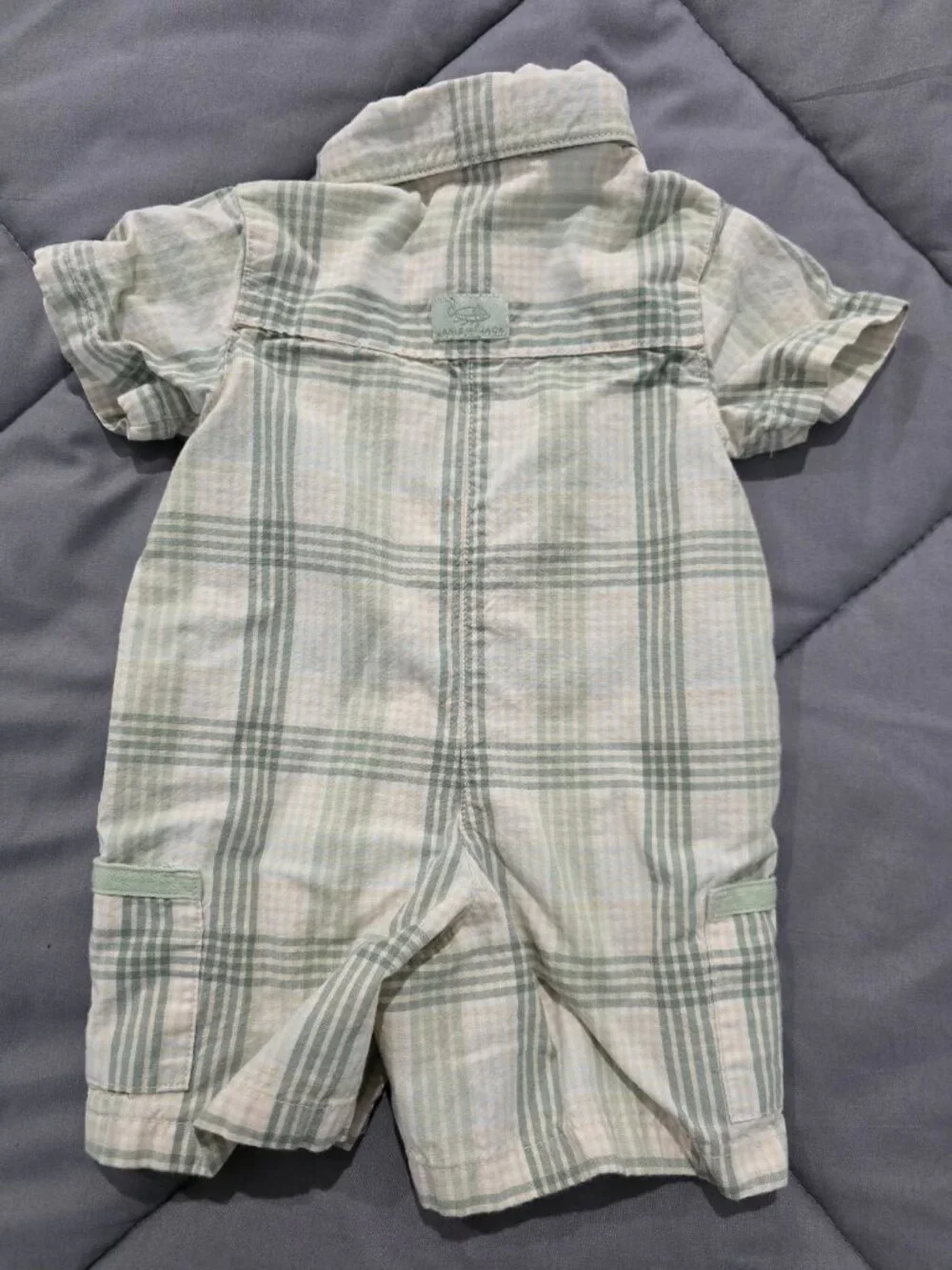 Janie and Jack Baby Boys Plaid Shortall Romper Green Grasshopper Preemie